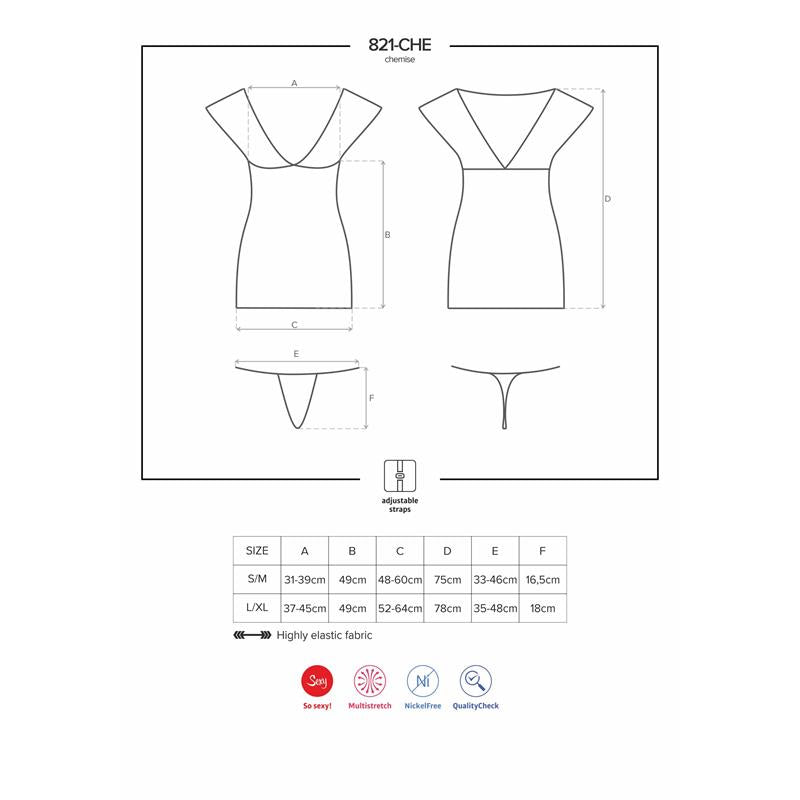 821-CHE-1 Chemise and Thong Black