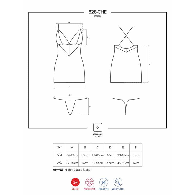 828-CHE-1 Chemise and Thong Black