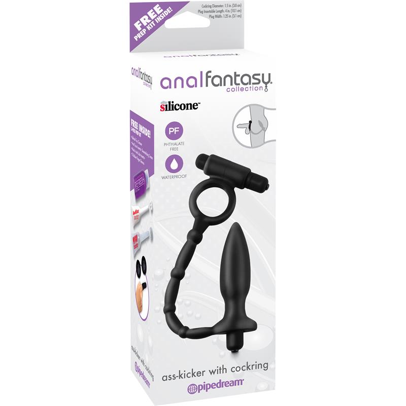 Anal Plug with Chain and Vibration Ass-Kicker Black
