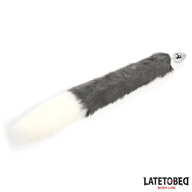Anal plug with tail Gray and White 40 cm