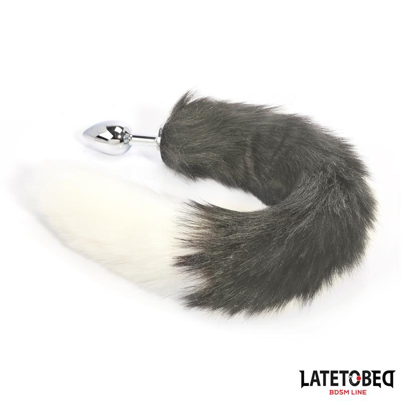 Anal plug with tail Gray and White 40 cm