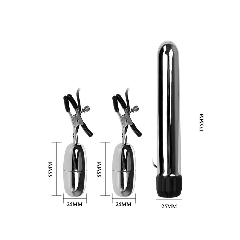 Baile Vibrating Bullet and Nipple Clamps with Vibration Set Turbo