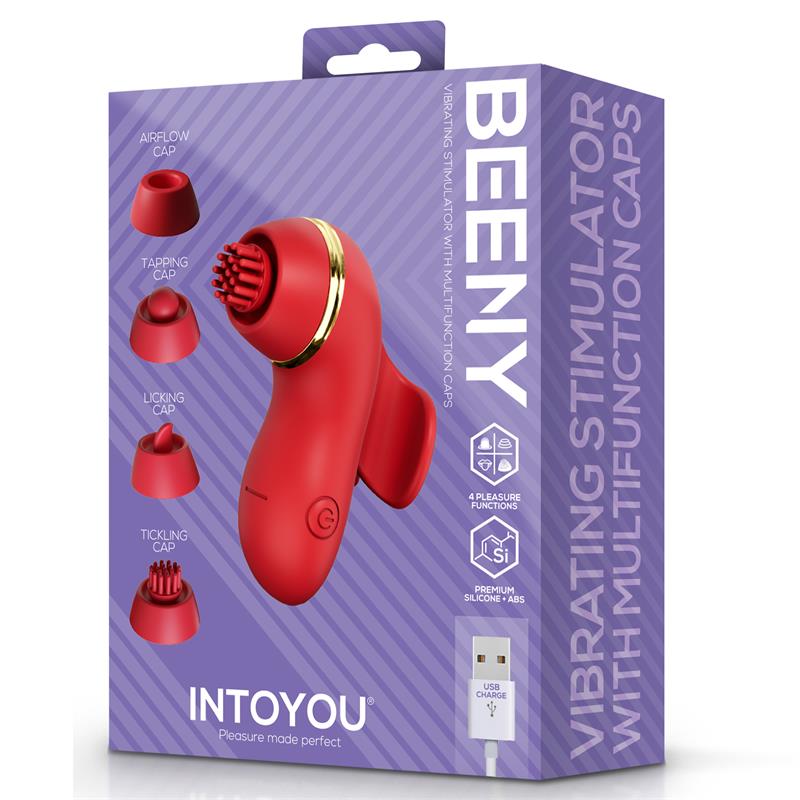 Beeny Stimulator with 4 Caps, Suction, Tapping, Tickling and Licking