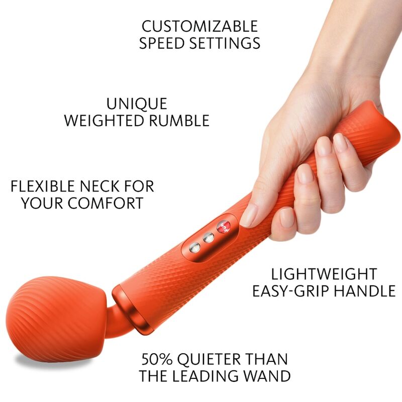 FUN FACTORY - VIM SILICONE RECHARGEABLE VIBRATING WEIGHTED RUMBLE WAND SUNRISE ORANGE