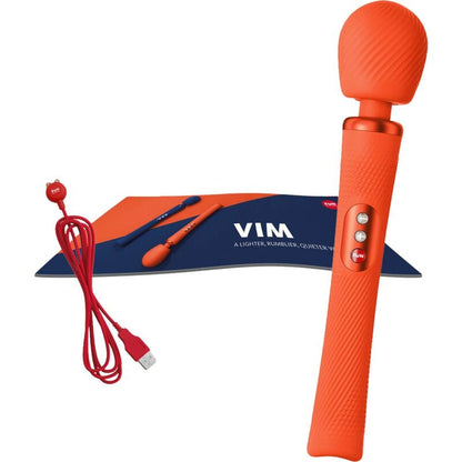 FUN FACTORY - VIM SILICONE RECHARGEABLE VIBRATING WEIGHTED RUMBLE WAND SUNRISE ORANGE