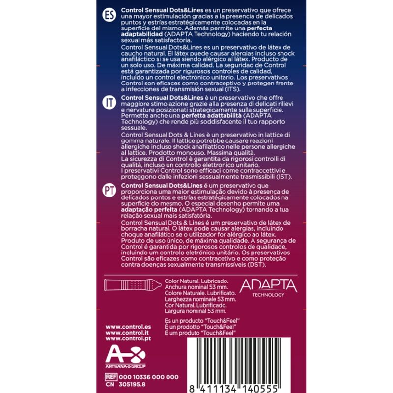 CONTROL CONDOMS - SENSUAL DOTS & LINES POINTS AND STRETCH MARKS 12 UNITS