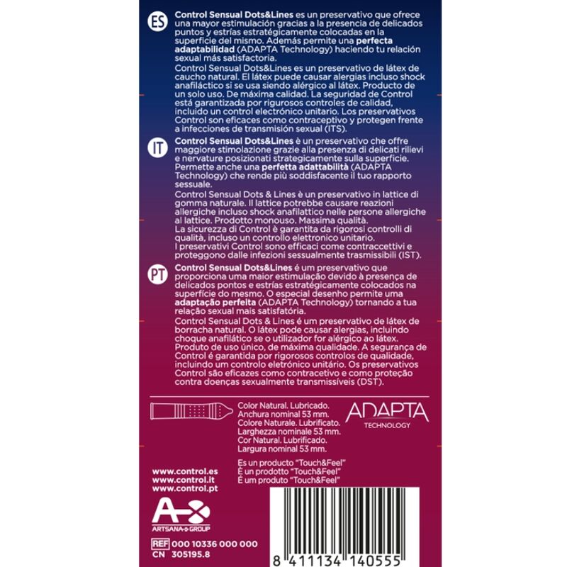CONTROL - SENSUAL DOTS &amp; LINES PUNTOS Y ESTRÍAS 12 UNIDADES