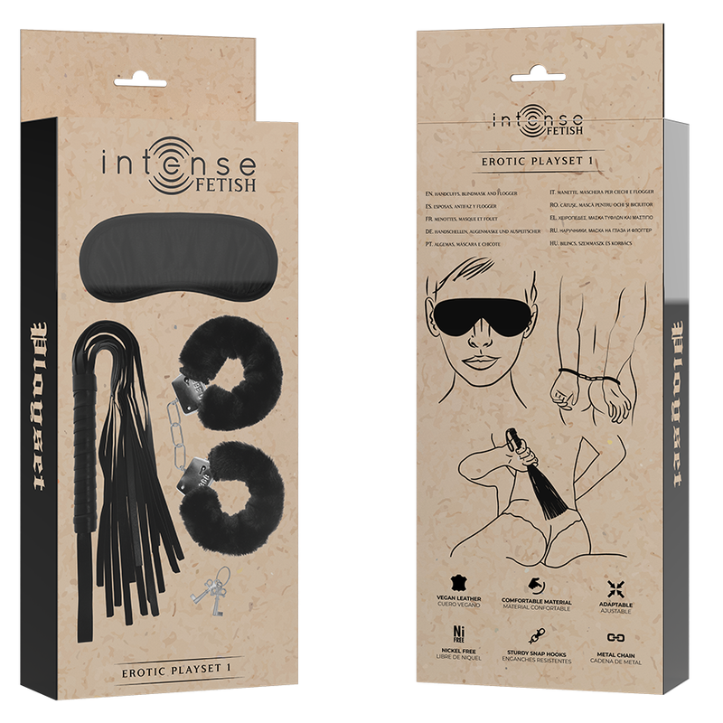 Intense - Fetish Erotic Playset 1 With Handcuffs, Blind Mask And Flogger