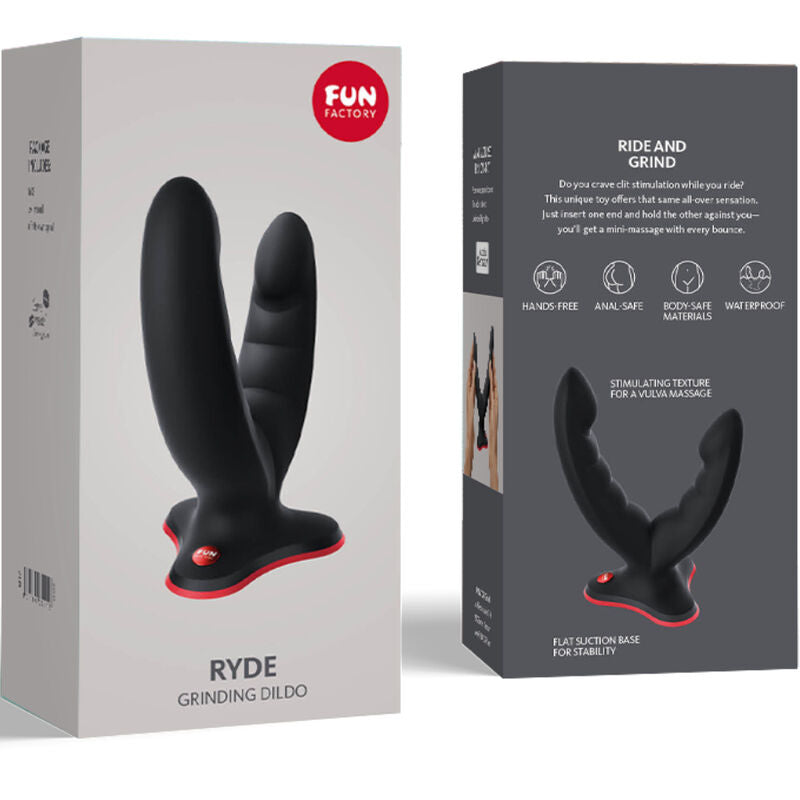 FUN FACTORY - RYDE DILDO DOBLE Y MASAJEADOR NEGRO