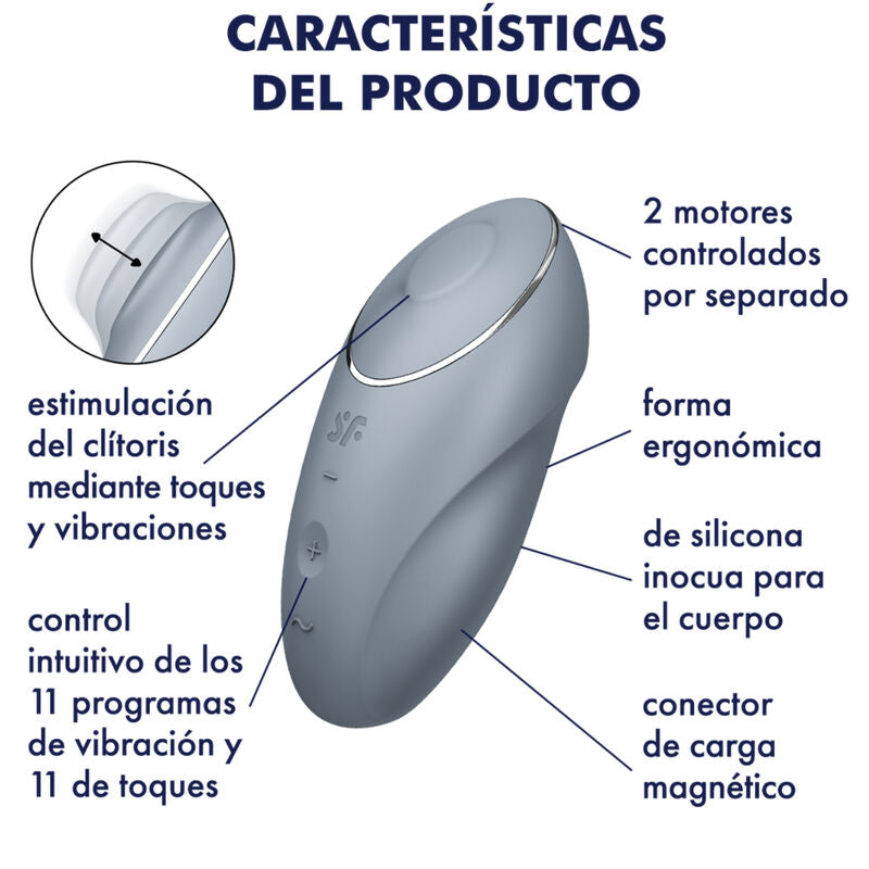 Satisfyer - Tap &amp; Climax 1 Vibrador Lay-On Cinza