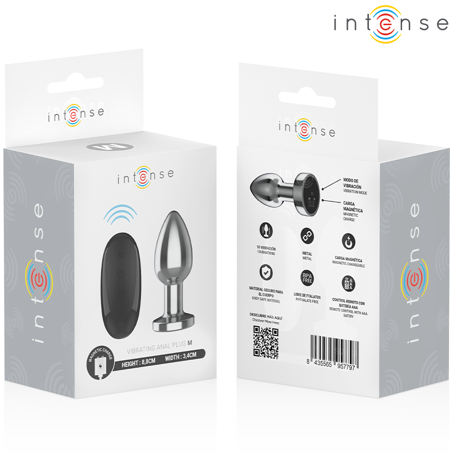 Intense - Anal Plug 10 Vibrations Metal With Remote Control M