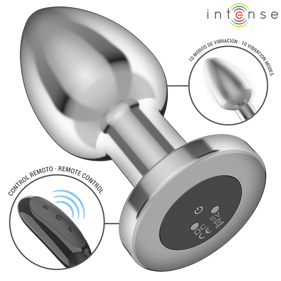 Intense - Anal Plug 10 Vibrations Metal With Remote Control L