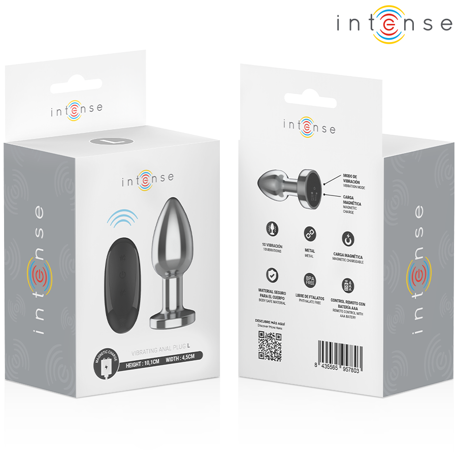 Intense - Anal Plug 10 Vibrations Metal With Remote Control L