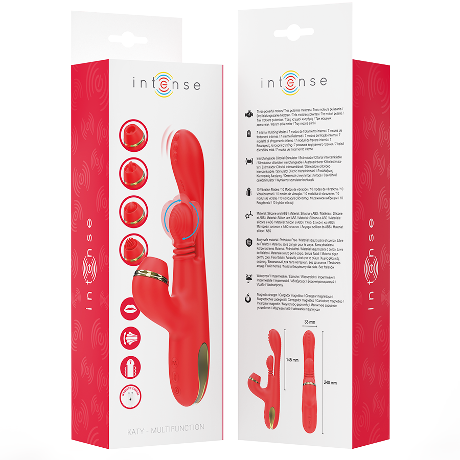Intense - Katy Multifunction Clitoris Stimulator 4 Interchangeable Heads Red